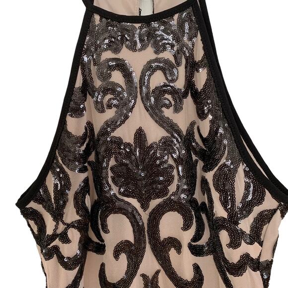 Privy Nude Illusion Black Sequin Bodycon Halter Style Dress Small - Picture 2 of 6
